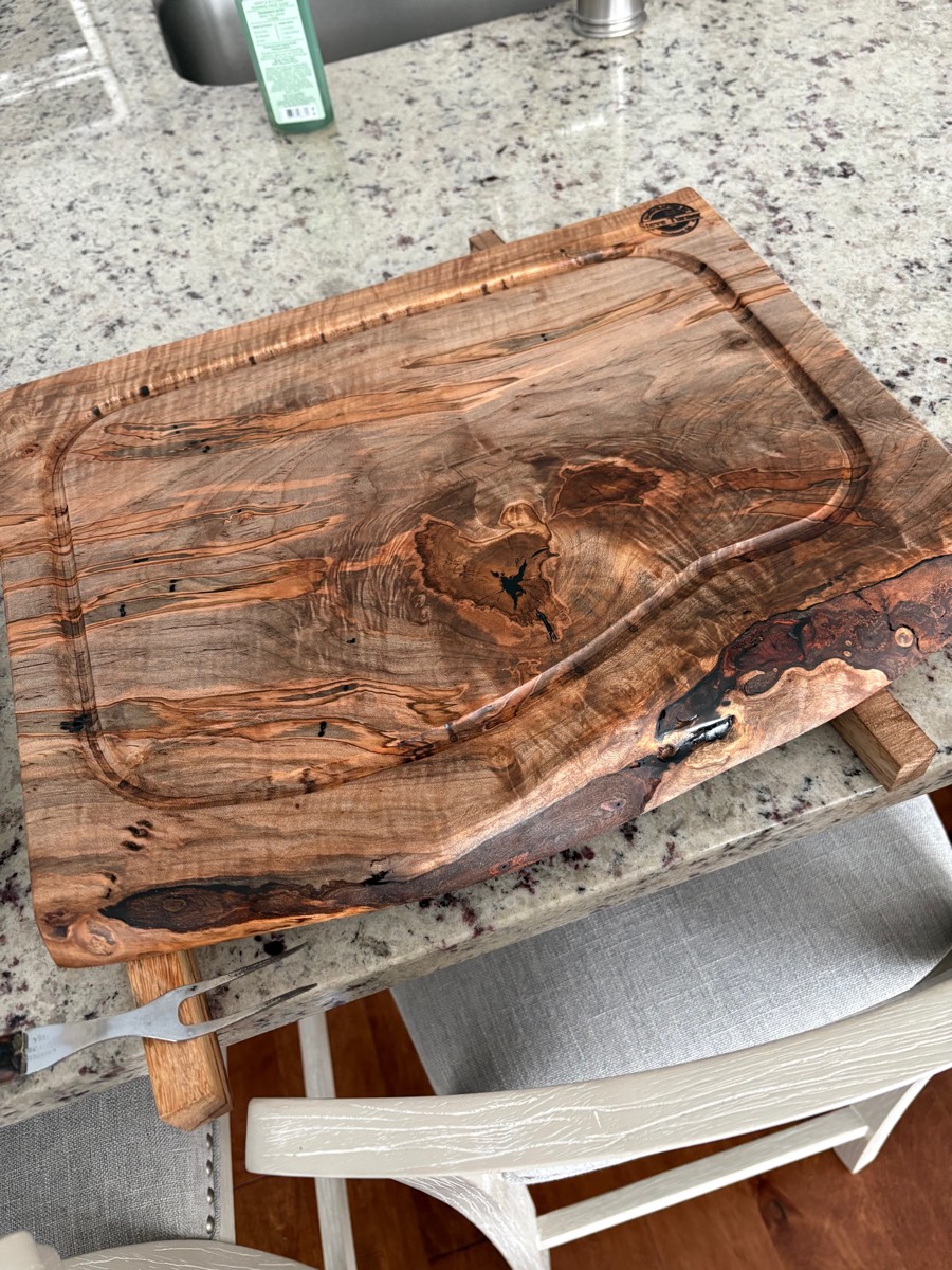The Tempest — spalted figured wood carving board with juice groove